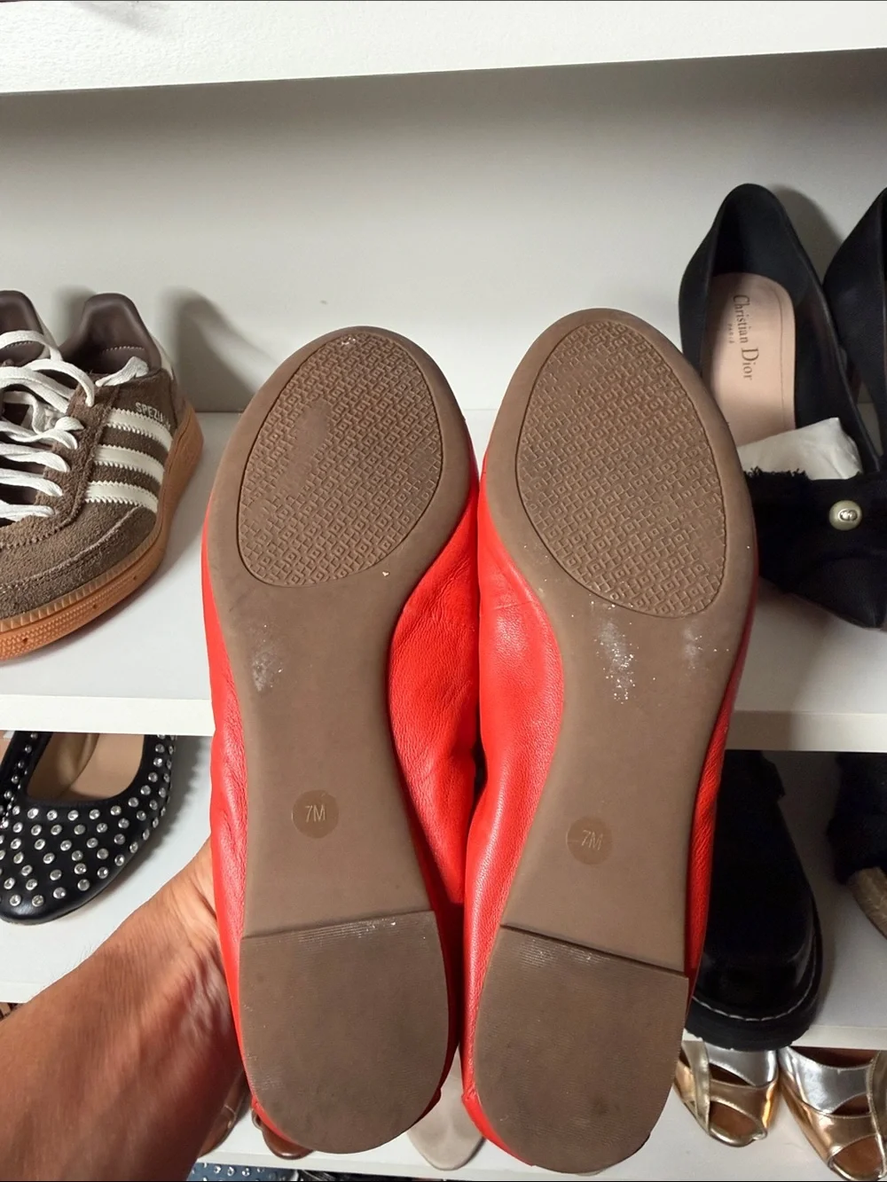 Tory Burch orange Leather Elastic-Back Ballet Flats with Gold Logo